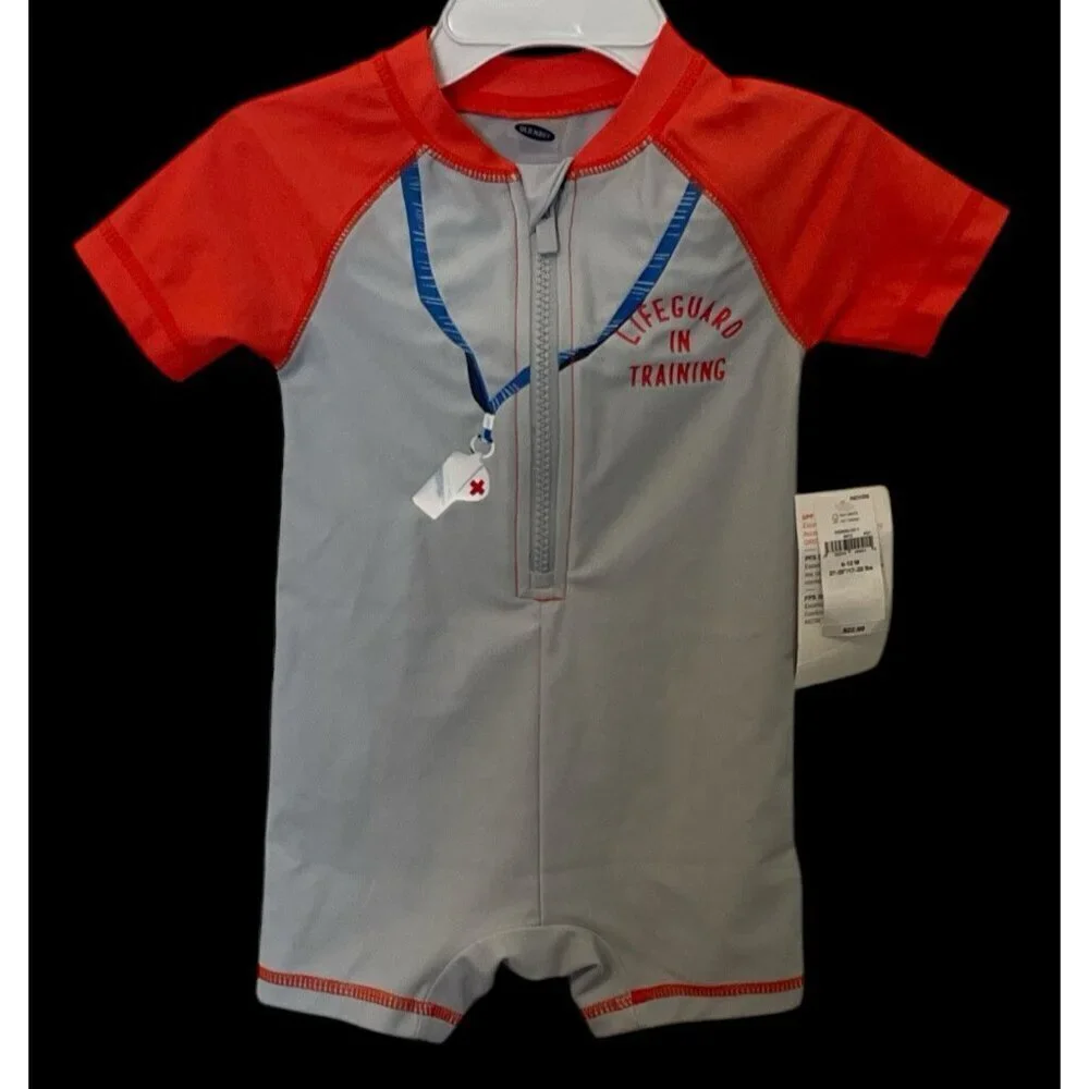 Old Navy Baby Romper Lifeguard In Training Swimsuit Size 6-12M Multicolor
